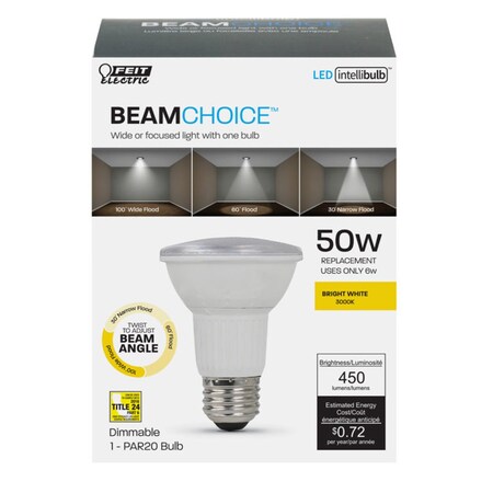 Feit Electric Feit PAR20 E26 (Medium) LED Bulb Bright White 50 Watt Equivalence 1 pk PAR20/ADJ/930CA